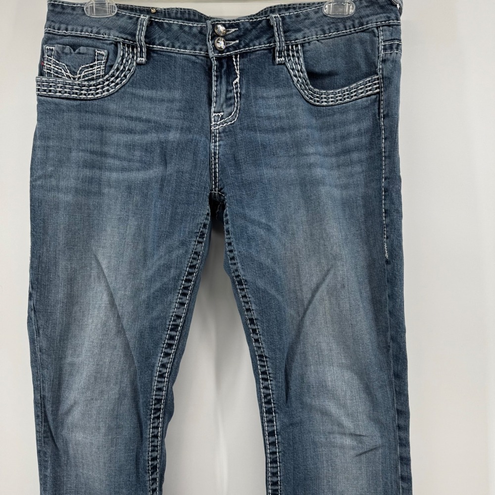 Vigoss‎ Chelsea Slim Boot Jeans Blue Contrast Stitch Bling Size 15/16 L35 (L32) - Picture 2 of 16